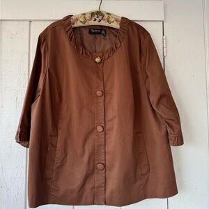Maggie Barnes Brown Blazer Jacket 3/4 Sleeves Plus Sz 3X *Button Replaced*